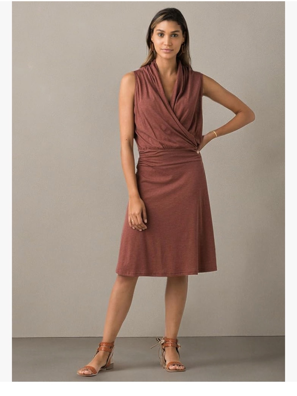 Prana Sleeveless Draped Wrap Dress in Vino